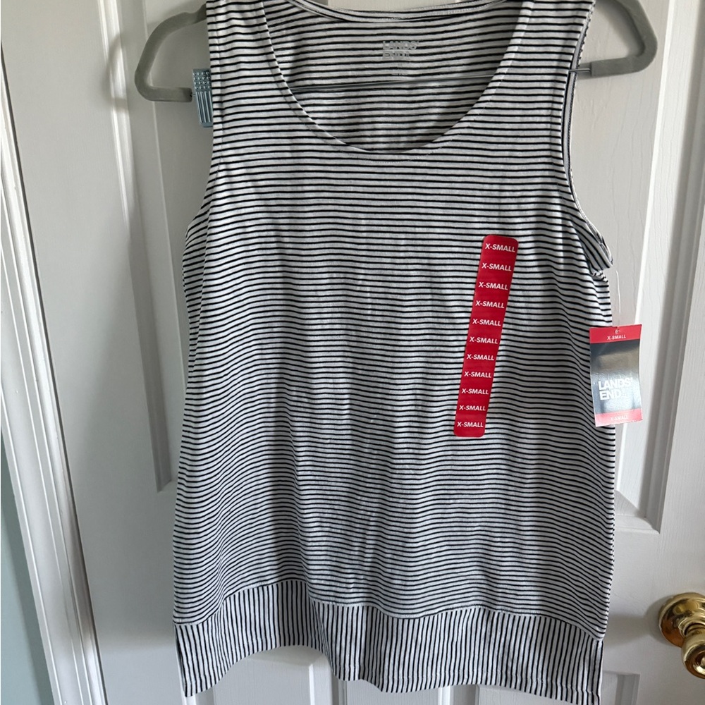 Lands' End Black and White Ribbed Tank Top